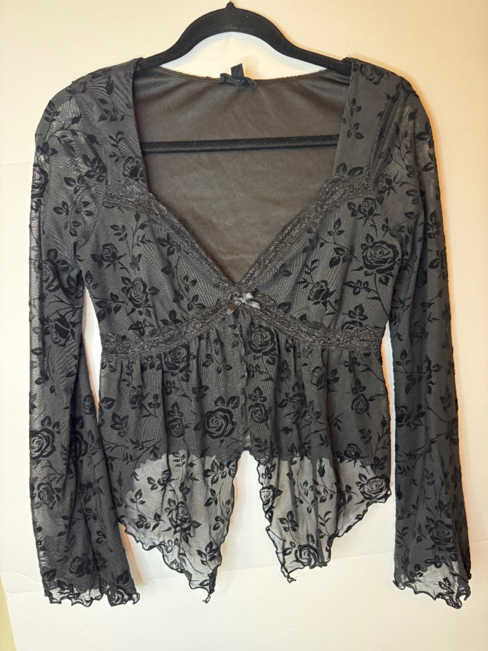Mixed Threads Black Babydoll Velvet Floral Rose Whimsigoth Y2k Top Womens Large